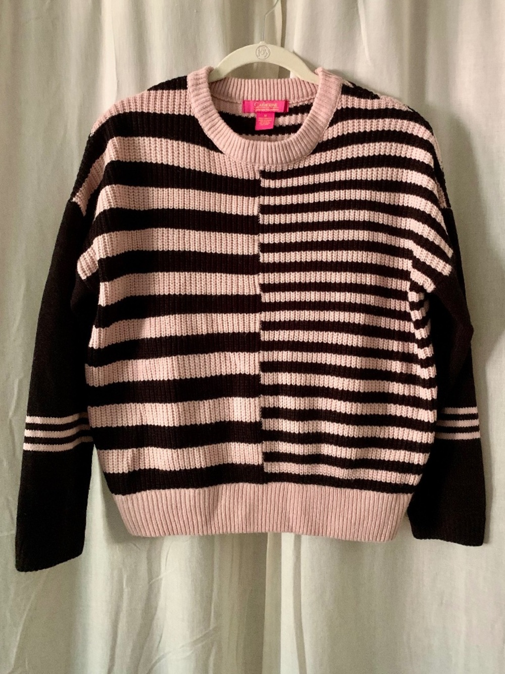 Catherine Malandrino M Pink Black Asymmetric Stripe Knit Sweater